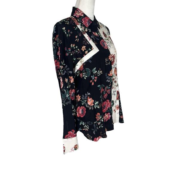 Maje Printed Ciller Two-Tone Floral Shirt Button Up Blouse Size 2 or Medium - Picture 5 of 11
